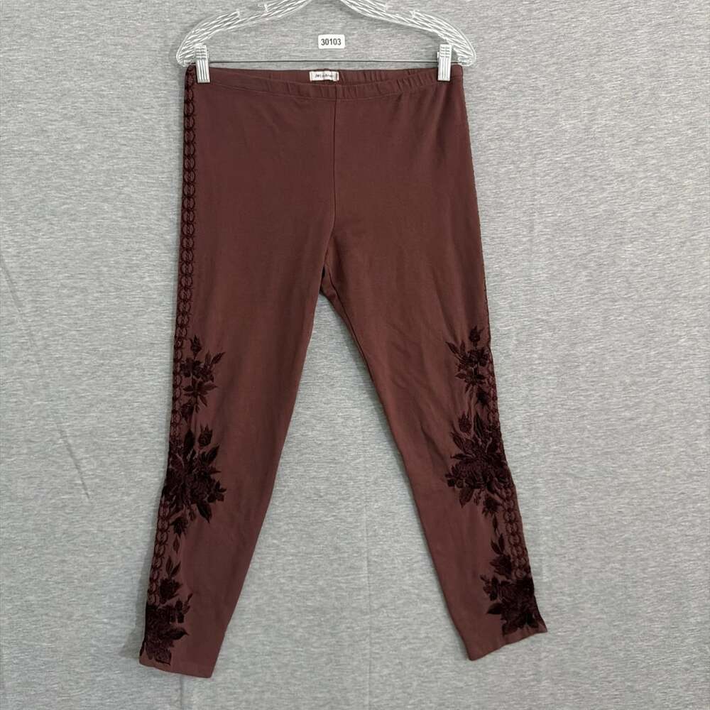 Johnny Was Women's Medium Matte Red Floral Embroidered Pull On Anke Leggings